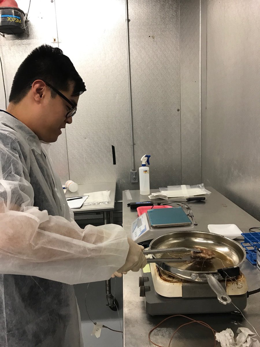 ncsu_fsc's tweet photo. Minh is a member of #TeamTurkey. His research is related to turkey and thermometer use. He’s an avid turkey burger cook, even cooking them during his research. Here are some pics of him cheffing up some yummy Salmonella inoculated turkey burgers in a USDA lab https://t.co/L0MtYbkOao