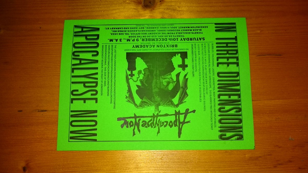 Greenhalgh's tweet photo. The magic is back. Apocalypse Now rave flyers 1989 to 1991. #raveart #raveflyer https://t.co/hLoY8EilOp