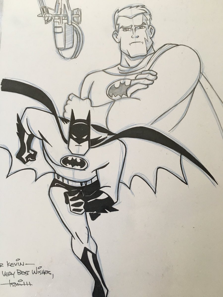 RealKevinConroy's tweet photo. While in Kansas City, I met the artist TSmith, who did some of the original artwork for Batman The Animated series 27 yrs ago. He surprised me with this incredible sketch of me and my alter ego! Thank you so much. https://t.co/ugUF7Elk0n