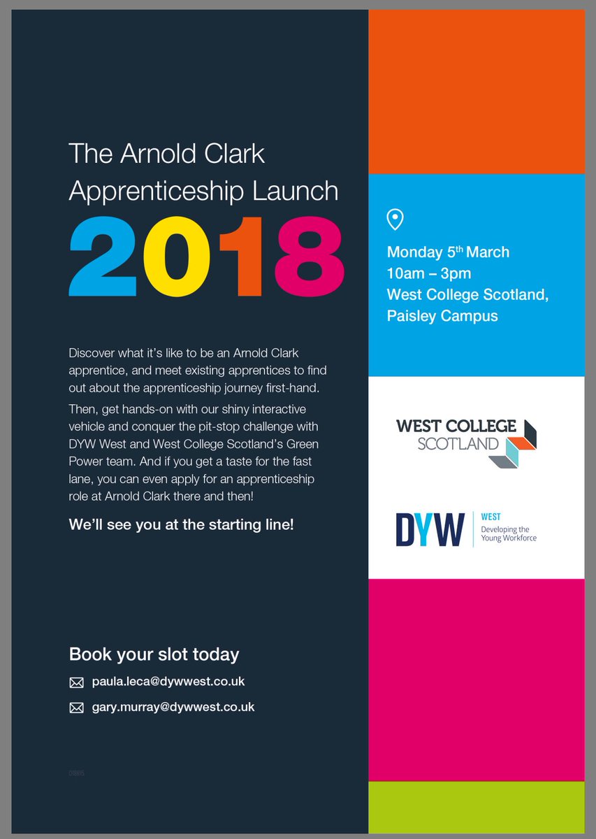 Due to the weather conditions we have had to cancel, the Arnold Clark Apprenticeship Launch on Monday 5th March for Scottish Apprenticeship  Week <a href="/WestCollScot/">WestCollegeScotland</a>.  New date coming soon <a href="/LinwoodHigh/">Linwood High School</a>  <a href="/GryffeHighSch/">Gryffe High School</a> <a href="/theparkmains/">Park Mains High</a> <a href="/EmployGleniffer/">Gleniffer High Employability</a> <a href="/ndhs1/">Notre Dame HS, Greenock</a> <a href="/_stcolumba/">St.Columba's HS, Gourock</a> <a href="/invacad/">Inverclyde Academy</a>