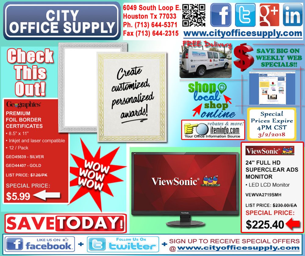 #ThinkAboutItThursday: @Geographicsinc #PersonalizedAwards & @ViewSonic #NewMonitors #BoostMotivation! #WeeklyWEBSpecial @ CityOfficeSupply.com -> ecinteractiveplus.com/5632/Product/V…