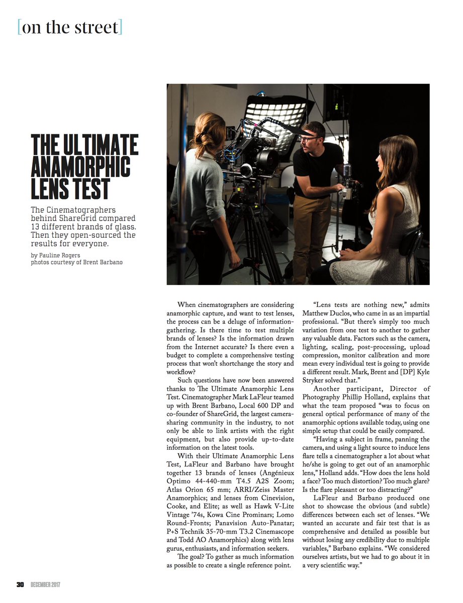 FullSail's tweet image. Cinematographer and #FullSailAlumni Kyle Stryker and the @ShareGrid Ultimate Anamorphic Lens Test were featured in ICG magazine! Nice work! @ICGLocal600 #local600 #iatse #lenstest #cinematography #anamorphic