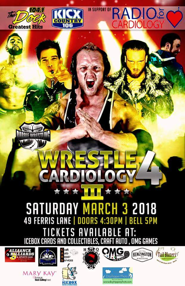 BarrieWrestling's tweet photo. Saturday March 3rd 
#Wrestle4Cardiology 3!
The @RiotMakers_PW #400North Tag Team championship #OpenChallenge 
Who will answer? https://t.co/0z0dorrN3z
