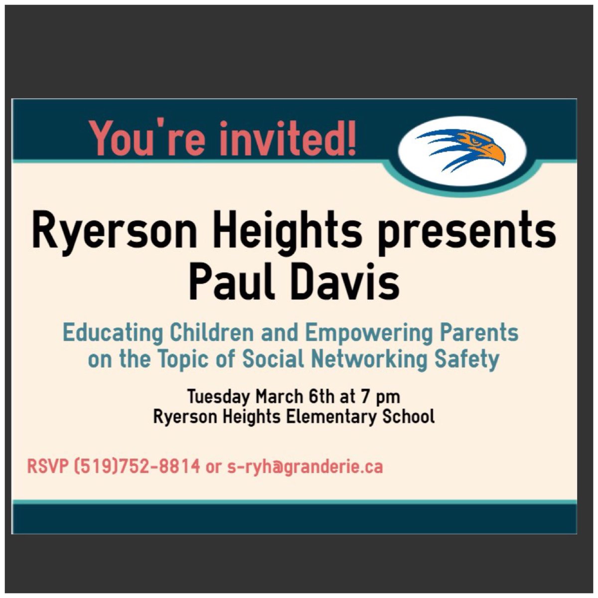 RyersonHeights's tweet photo. Please join us for this informative and relevant event.  Open to any parent or community member.  Reserve your spot by calling or emailing the school! https://t.co/3d23nQs4O7