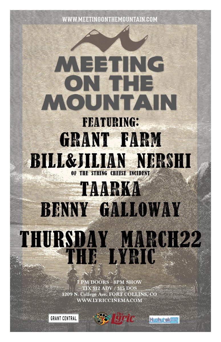 GrantFarm's tweet photo. March is gonna be a hoot!
Alaska 3/7-10: Talkeetna #FairviewInn, Palmer #KlondikeMikes, @resortalyeska
@MOTMLive Episode 11 3/22 @thelyriccinema w @BNershi & Jilian, @taarkamusic #Burle #MarchWindsTour2018 3/23-4/4 ending at @WWGfestival #Tahoe 4/6-8 #Farmily #KissTheGround https://t.co/BghLhv0wpt
