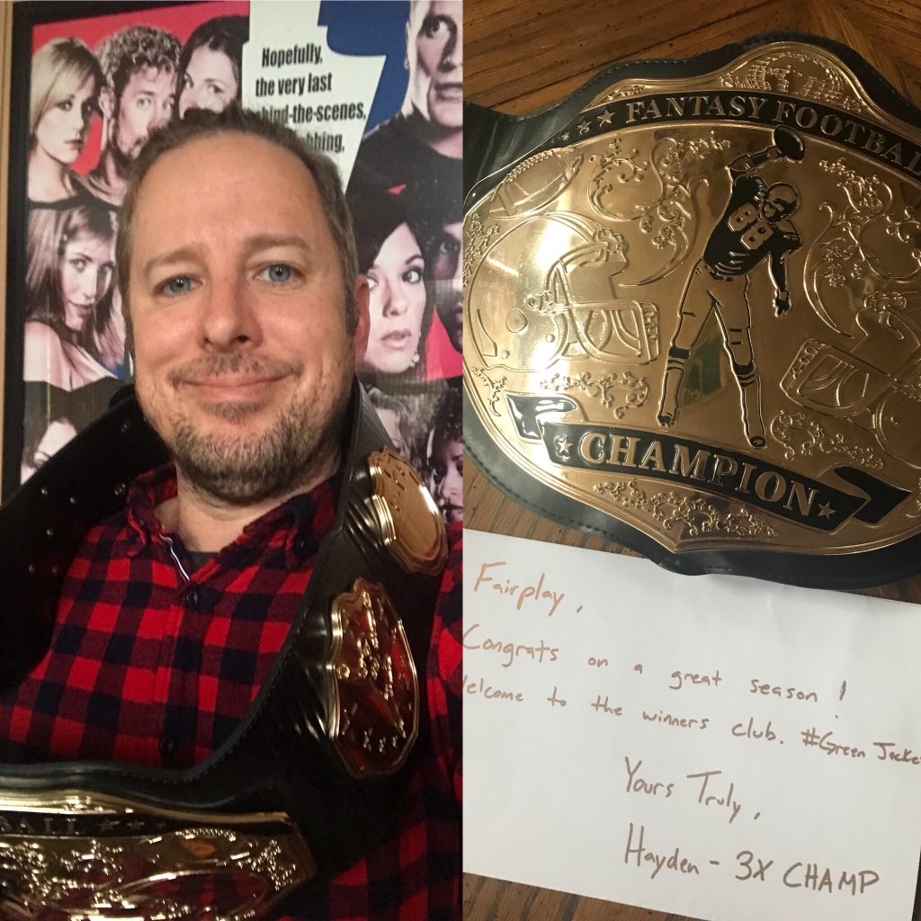 JonnyFairplay's tweet photo. I ONLY wear my championships @bullyray5150 style #rhap #rhaffl @ESPNFantasy losers are @robcesternino @jeremy2collins @LucasHayes and others https://t.co/CWnGtijHG1