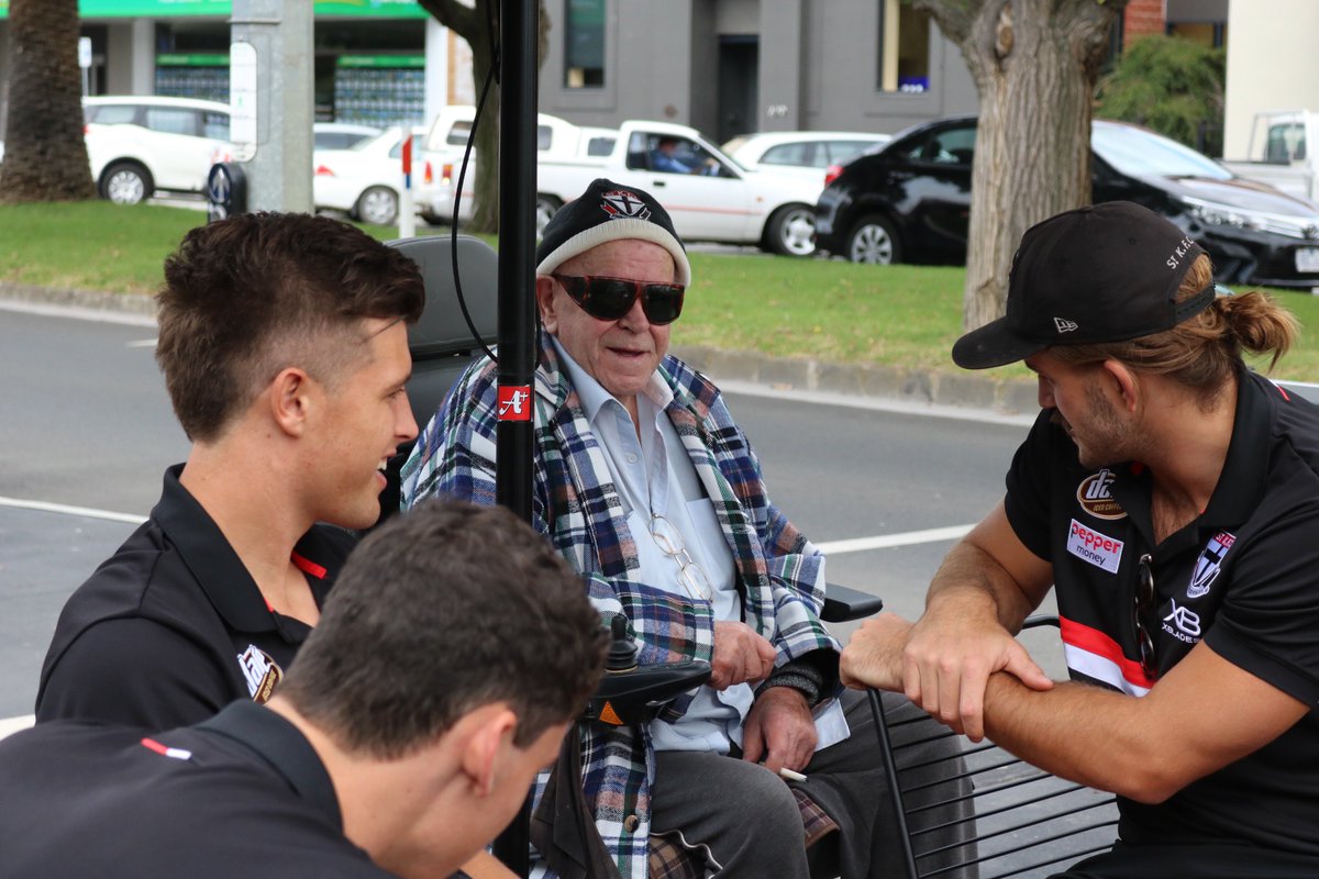 AFLGippsland's tweet photo. The town is proudly red and white, but today Yarram has gone red, white and black with @stkildafc in town! Saints stars including Jack Steven and Josh Bruce are also visiting Foster and Lakes Entrance #Gippslandfooty https://t.co/cskSckN8Av