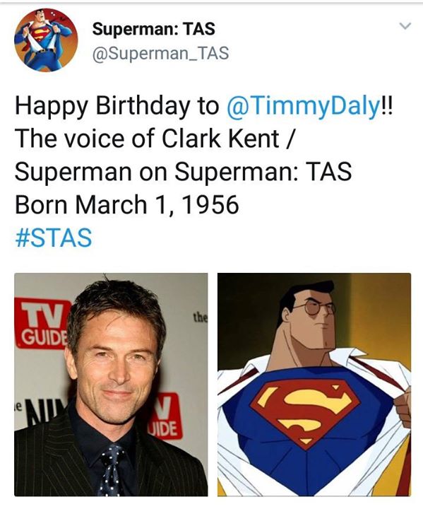 Happy Birthday to the Voice of Clark and Superman, Tim Daly. I miss the Animated Shows. Man the ... 