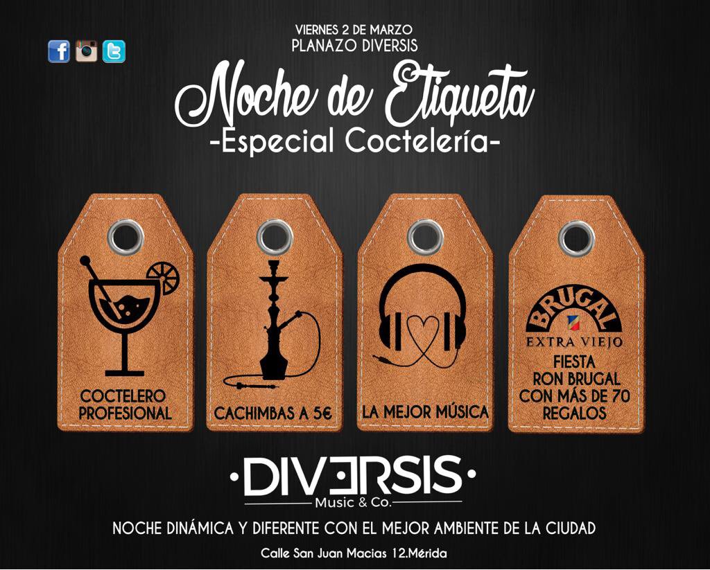 🔮PLANAZO DIVERSIS🔮

💎 Regalos BRUGAL
🍸 3 Cócteles exclusivos
🎧 La mejor MÚSICA COMERCIAL
🆕 Nueva zona!!
♨ Cachimbas El Gusano

»Ven y disfruta de un VIERNES de ETIQUETA«
 
//Diversis, escapa de la monotonía..🏃🏻‍♂//
