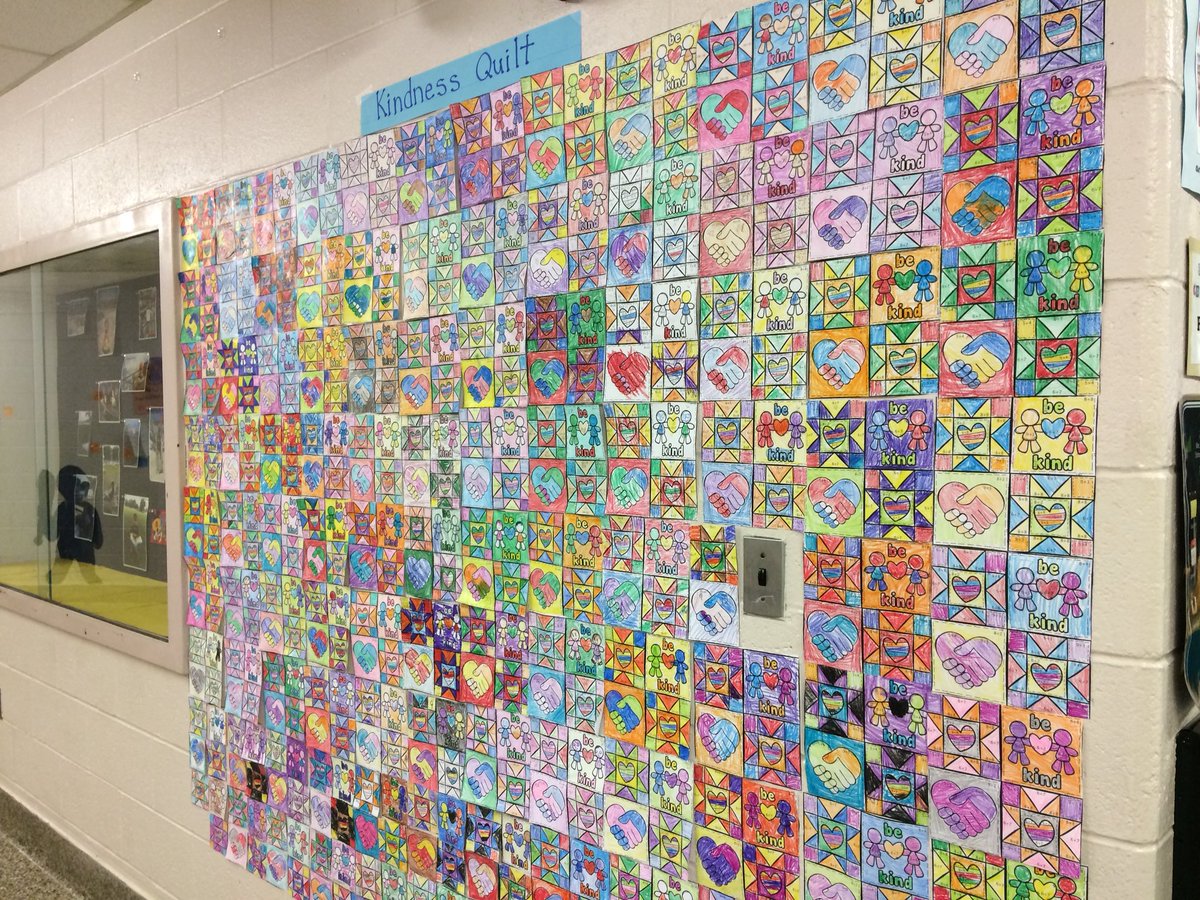 SGrompone's tweet image. Our kindness quilt looks great! #RAKWeek2018 #buddyclass #math #GibbsCounseling @NMGibbs_NJ #NMNews