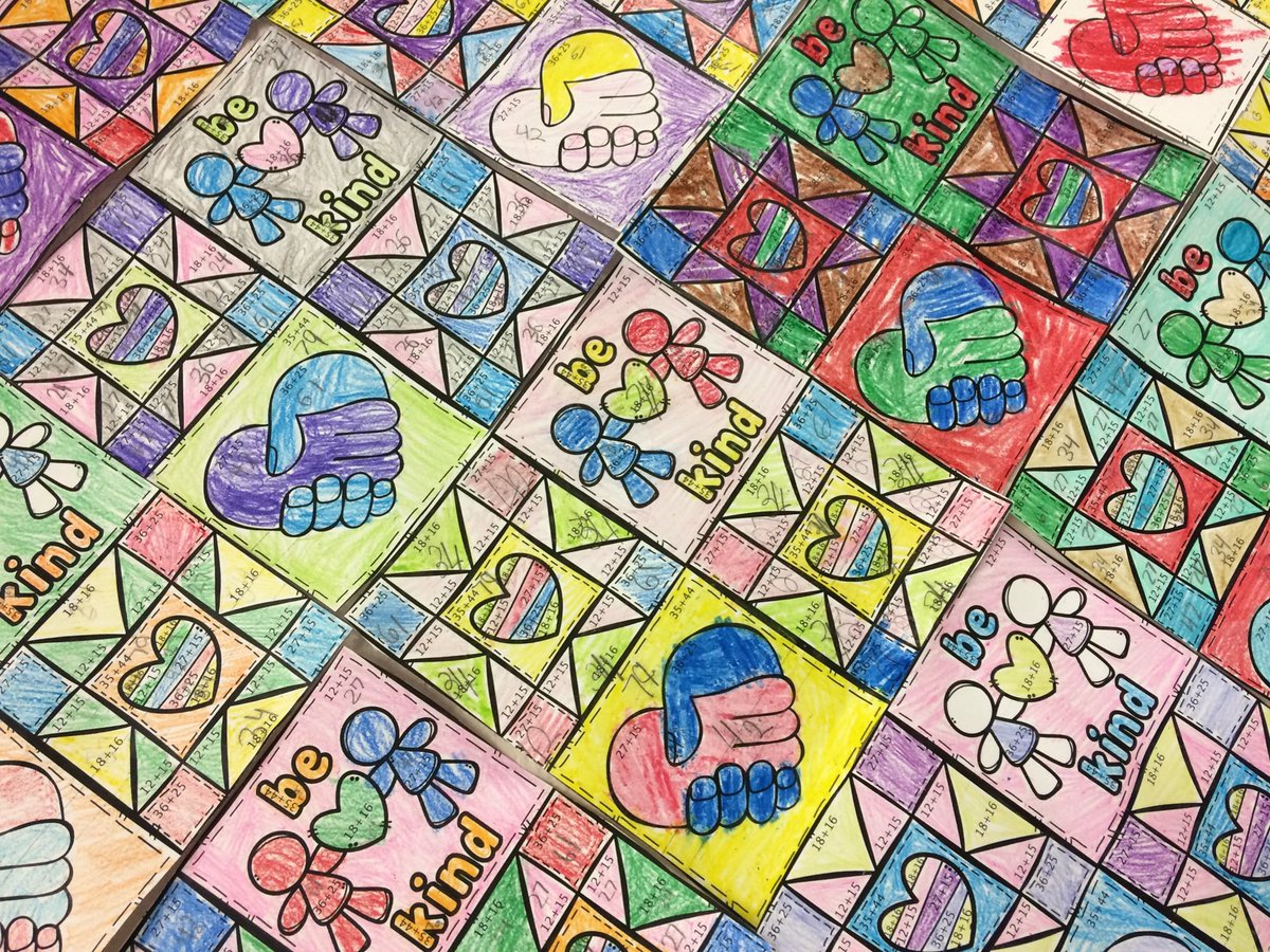 SGrompone's tweet image. Our kindness quilt looks great! #RAKWeek2018 #buddyclass #math #GibbsCounseling @NMGibbs_NJ #NMNews