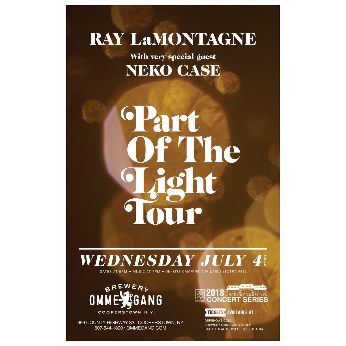 BreweryOmmegang's tweet photo. Concert news! @RayLaMontagne &amp; special guest @NekoCase will perform at the brewery on July 4! Tickets go on sale 3/9 at 10 am >>> https://t.co/2gaJgbe6bi

Pre-sale tickets are available from @dspshows! Join their mailing list via their website for password. https://t.co/7JeY22O2iE