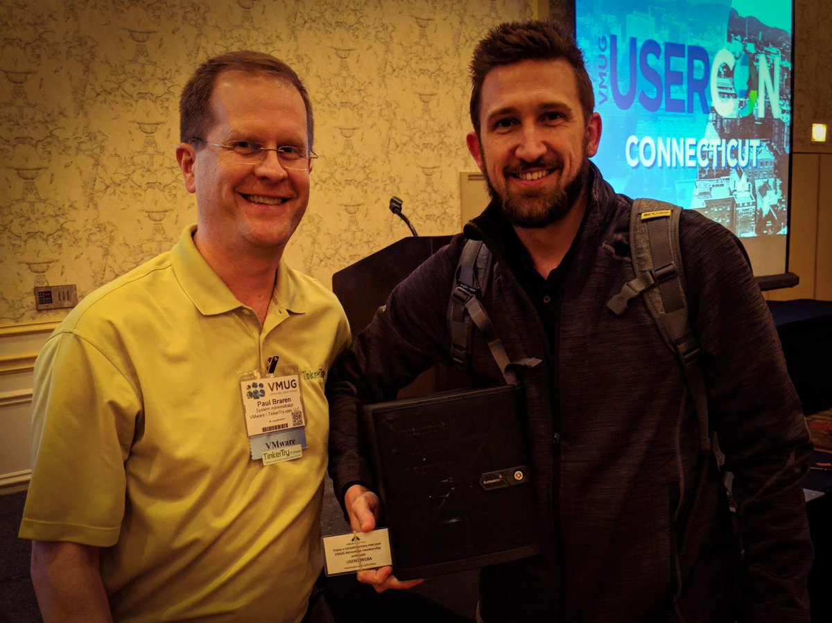 VMSpot's tweet photo. Congratulations to @1activegeek for winning the Tinkertry'd home lab courtesy of @CT_VMUG! #CTVMUG @paulbraren #VMUG https://t.co/KKvpaT0m7q