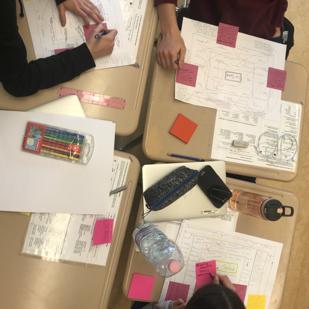 ejdrum's tweet image. Students giving rich feedback and posing great questions to each other as they summarize their learning using a #visiblethinkingroutine #generatesortconnectelaborate #engagedlearners @ASW_Warsaw