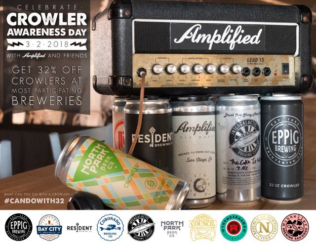 GalacticBrew's tweet photo. Its Crowler Awareness Day Eve. Yeah, we cant sleep either. Get 32oz of amazing San Diego Craft Beer and Cider Friday 3/2 for 32% off at participating breweries and cider houses. #sdbeer #sdcider #ufosighting #craftbeer #indiebeer #crowlers #canscanscans https://t.co/QIgKLgFtFC