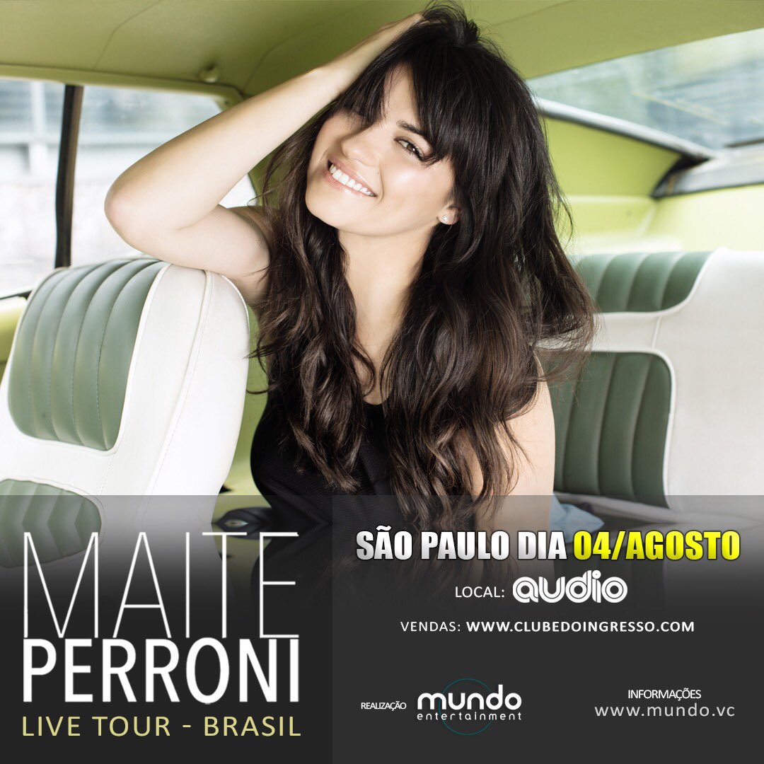maiteperroni's tweet photo. Brasil!!!! Estoy muy contenta por estar con uds éste próximo 4 de Agosto!! 😜🎉🎉🎉🎉 Asi q los veo pronto 🇧🇷💜 @mundo_producoes https://t.co/hb2ehdKEV0