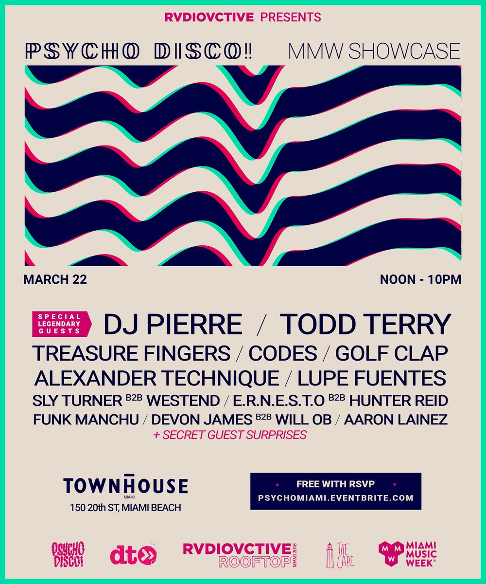 psychodiscorecs's tweet photo. Crazy lineup for our inaugural Miami party! Free w RSVP https://t.co/0Y4abaTtpC + live stream &amp; media support from @datatrans / produced by @RVDIOVCTIVE https://t.co/xwOiCCmm6p