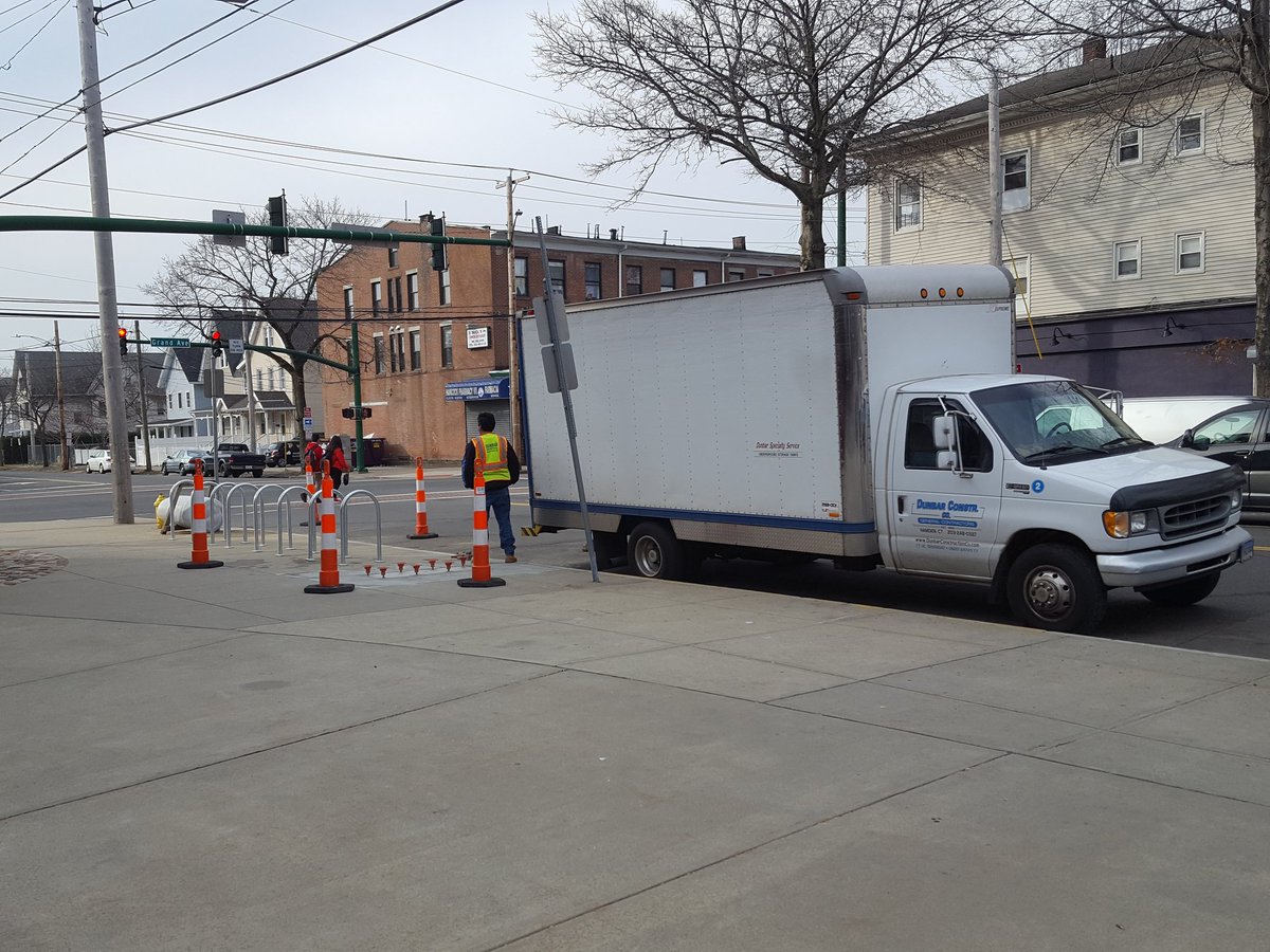 Today. #NHVBike rental stands going in at #GrandAv and Blatchley #FairHaven #nhv #NewHaven, a #bikequity community.