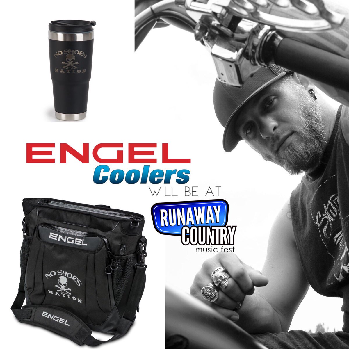 RunawayCountry's tweet photo. Engels Coolers will be at Runaway Country. Stop by their booth first thing on Friday to enter to win a Brantley Gilbert upgrade package. It will include 2 pit passes to see Brantley up close, an Engel tumbler and cooler. That’s one one cool package! @engelcoolers #engelcoolers https://t.co/8bxhld9agb