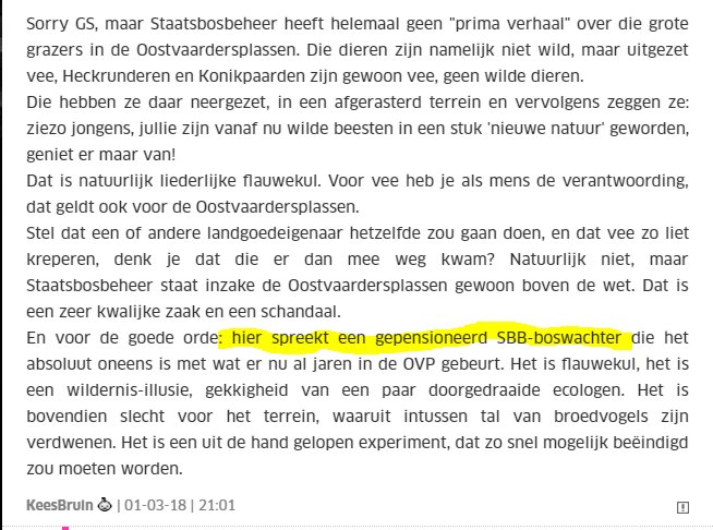 Mirjam152's tweet photo. In Nederland kun je helaas pas vrijuit spreken als je met pensioen bent. Zo heftig is de kadaverdiscipline (censuur) in elk vakgebied. Lees het commentaar van een gepensioneerde SBB-boswachter. https://t.co/Bbk8iJflcU
