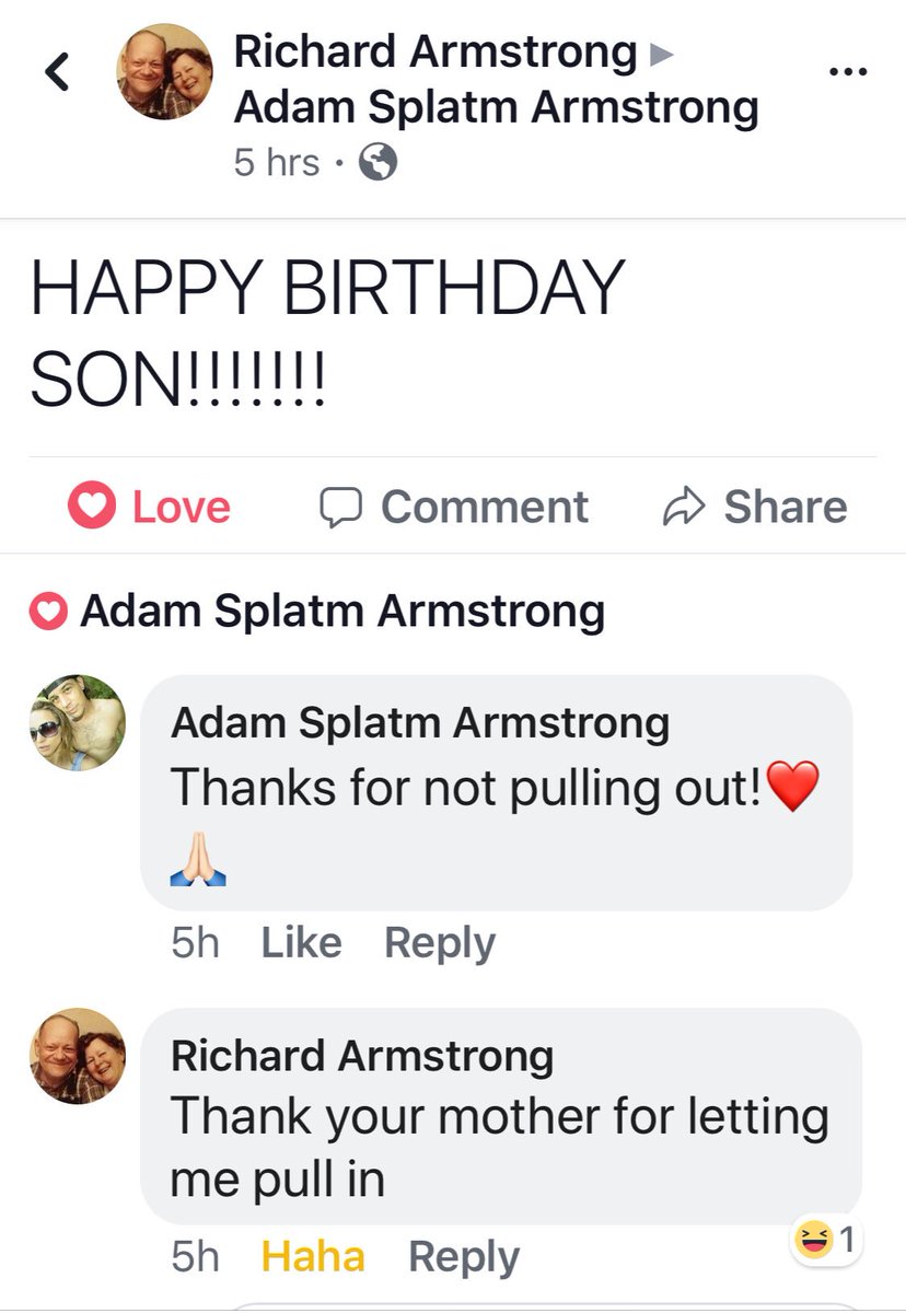 Adamfm99's tweet photo. Yo! I’m so weak right now! Check out my Dad’s reply! #DidntSeeItComing #BestDadJoke #Birthday #Sex https://t.co/zAirSyGg5r