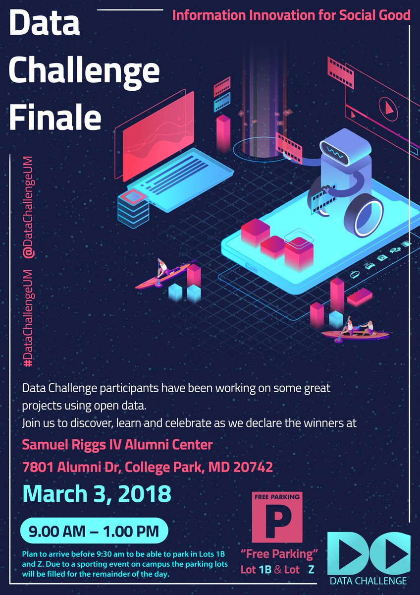 DataChallengeUM's tweet image. Data Challenge Finale is in two days! Come and see what UMD students come up with on Saturday 3/3. Open to all!
#DataChallengeUM #iSchoolUMD #UniversityOfMaryland #TalkDataToMe