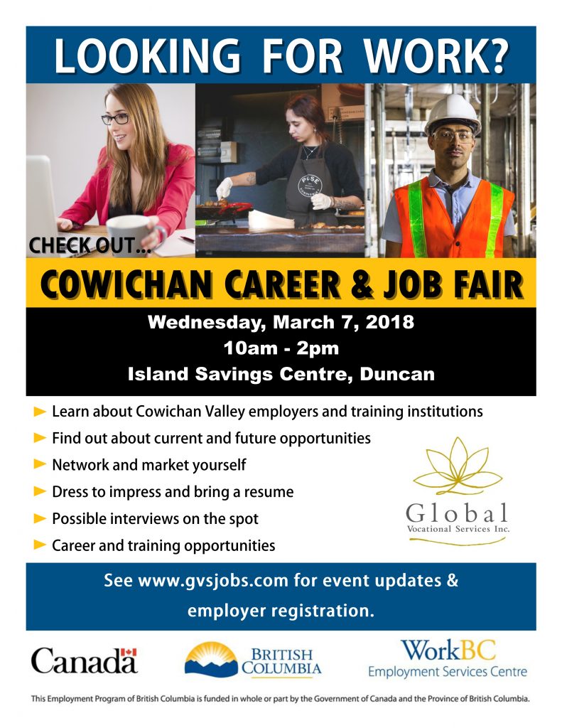 catalystpaper's tweet image. Stop by the .@catalystpaper booth at the 2018 Cowichan Career &amp;amp; Job Fair on March 7 between 10AM – 2PM at the Island Savings Centre (Heritage Hall), 2687 James Street, Duncan and learn about career opportunities at Catalyst.