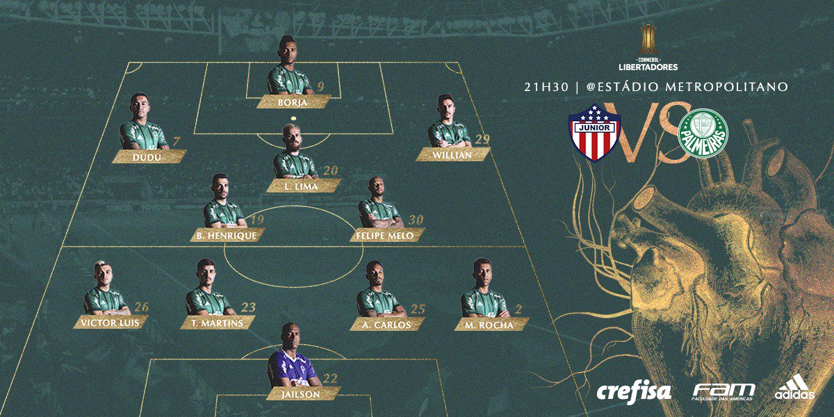 PartidoApartePe's tweet photo. Junior y Palmeiras se enfrentan por el grupo 8 de la Copa Libertadores. 
Albergó Rodriguez será titular en el cuadro colombiano.
#Junior #Palmeiras #CopaLibertadores2018 #PeruanosEnElExterior https://t.co/ox3ZMfX5CA