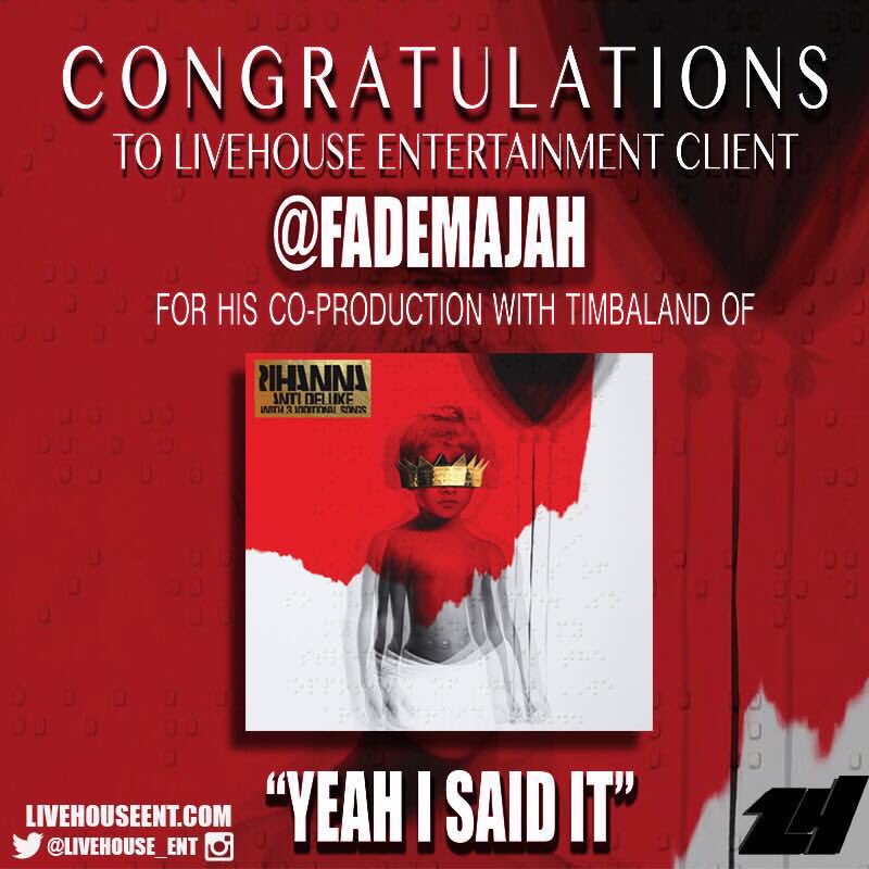 VALarryLive's tweet photo. I was manager for music producer Fade Majah who co produced this song w/Timbaland for Rihanna! Looking for the next big music producer, DM me let's connect!! https://t.co/we1xlO6QNw