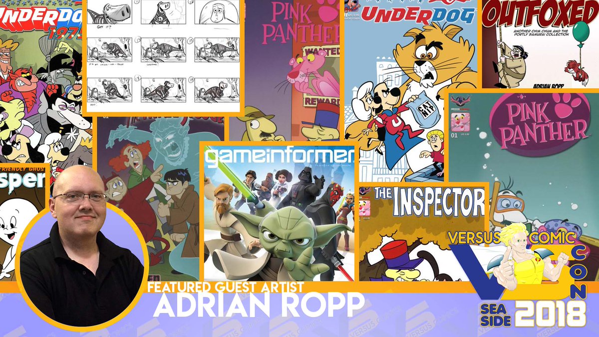 VersusComicCon's tweet photo. Come See Adrian Ropp @VersusComicCon this summer, and ask him what it's like working for Disney and Creating awesome video games and comics! #VersusComicCon #July2018 #SeasideOregon #Disneyartist #Infinity #Comics #Talent #pinkpanther #underdog #videogames https://t.co/g67LyvkHsv