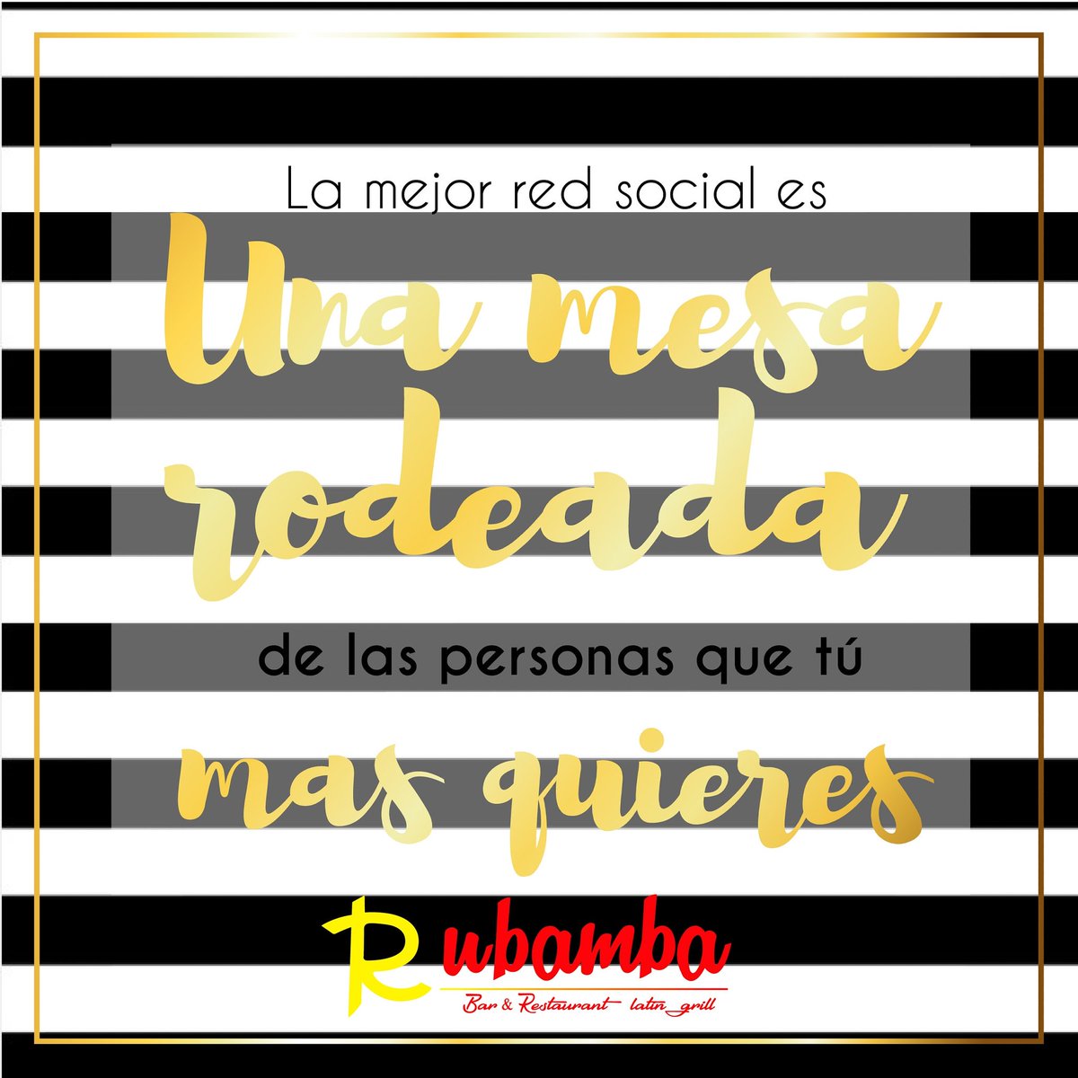 RubambaRestaura's tweet image. En #Rubamba ponemos la mesa, el ambiente y un menú exquisito, solo faltas tú, acompañad@ de esas personas queridas con las que tanto disfrutas Y luego, comparte con nosotros tu #ExperienciaRubamba en nuestras redes sociales. IG: rubambarestaurant, FB: Rubamba Bar &amp;amp; Restaurant