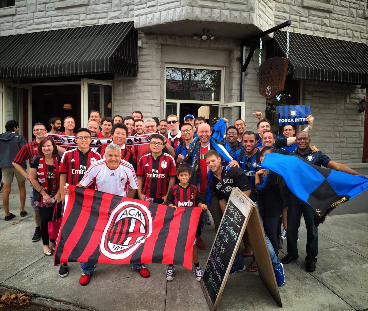 MilanClubPhilly's tweet photo. #TBT Derby Day is always a party in #Philadelphia! Be sure to join @MilanClubPhilly and #InterClubPhiladelphia this Sunday at @GCaffeLaquila for the #DerbydellaMadonnina - all are welcome! #forzamilan #weareacmilan 🔴⚫️🇮🇹🇺🇸 https://t.co/3mXGynhoJh