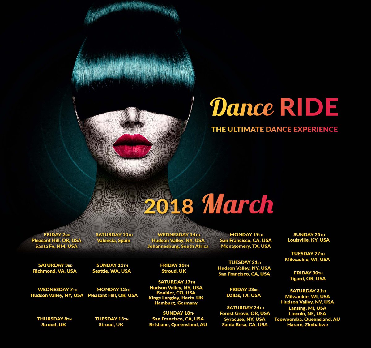 niatechnique's tweet photo. You can #DanceRide all over the world! If you attend these or any other Dance Ride event, please send us a video of your experience using #DanceRide! Will we see YOU dancing Ride this March? https://t.co/DiI3izU9Bs