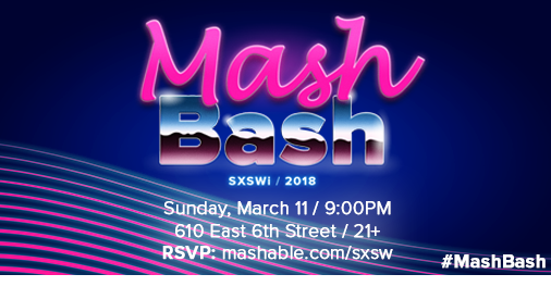 mashable's tweet image. The 2018 #MashBash is back &amp;amp; more retro than ever. Join on 3/11 as we celebrate another #SXSW Interactive! Good vibes &amp;amp; sick moves required for entry. on.mash.to/2HRZFL4