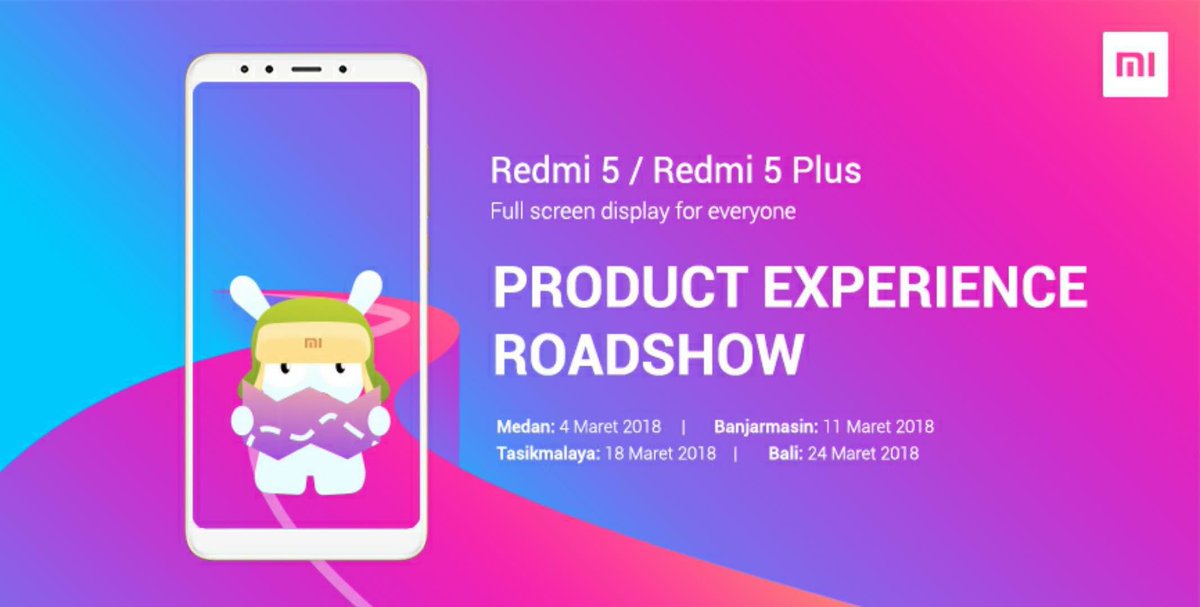 XiaomiIndonesia's tweet photo. Heloo @MiFansMedan
@MiFansBJM @MiFans_Tsm dan @MiFans_Bali!!

Xiaomi Redmi 5 dan Redmi 5 Plus Roadshow! Bakalan mampir dikota kalian. https://t.co/YFyTKCroqb

#MiRoad5how https://t.co/gqDRIEBn4K