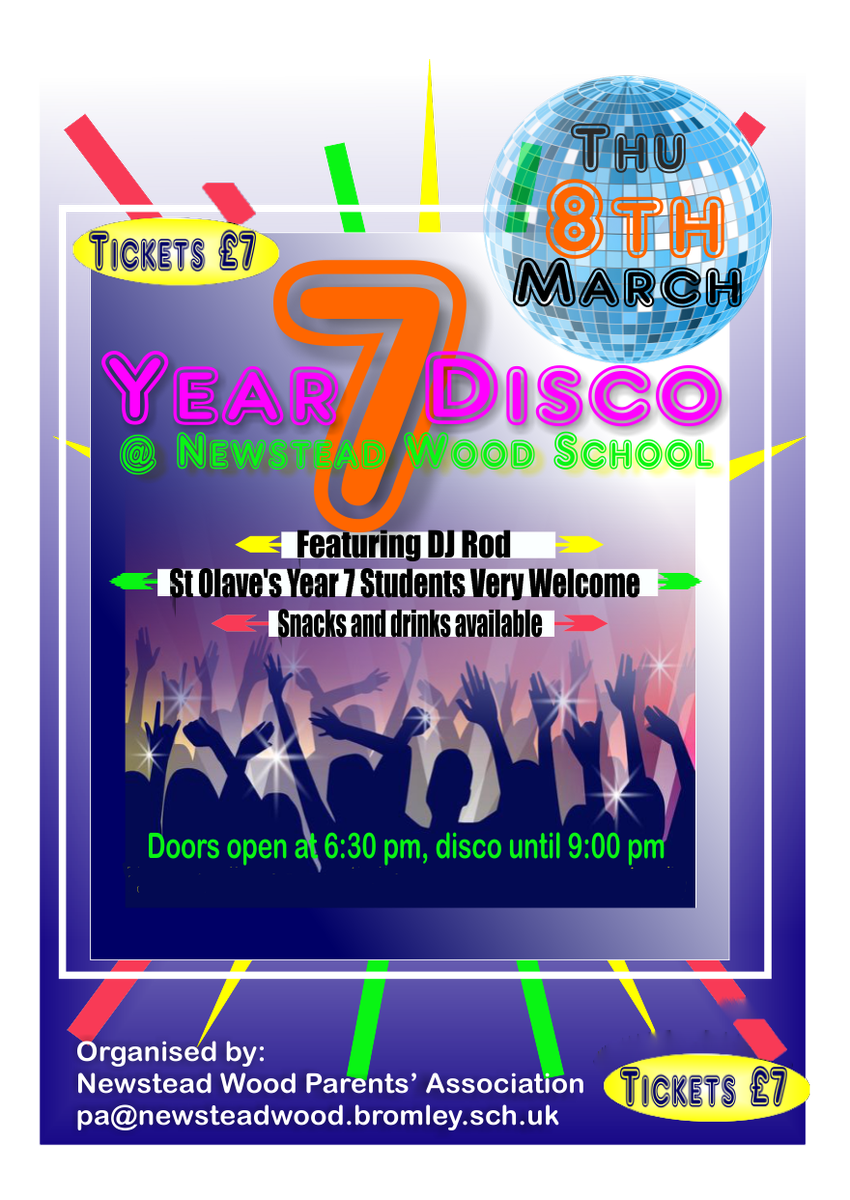 N_W_P_A's tweet photo. Would you like to have fun, do some exercise, socialise sans electronics, make new friends?  The Year 7 @NewsteadWood disco is next Thursday, 8th March.  For Newstead and @saintolaves Years 7 to 11 students. Tickets &amp; more details: https://t.co/FtvPQPtAoo https://t.co/Y5ddLj5ZM4