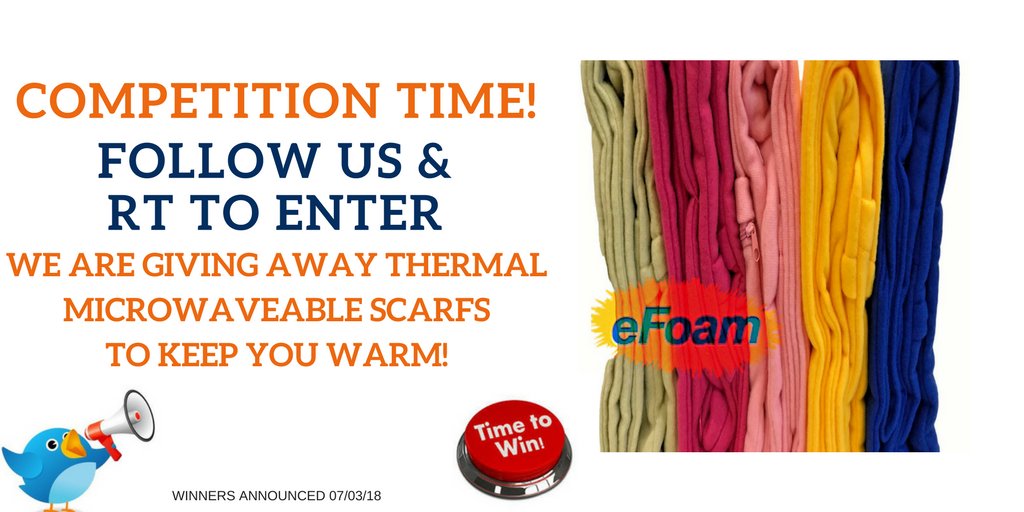 efoam's tweet photo. Another eFoam competition! 
ENTER ALL 3 COMPS ON OUR PAGE! 
3 Lucky winners will win a Thermal Scarf to keep or gift to a loved one in this cold weather!
#FreebieFriday #FridayFeeling #FridayMotivation #RTtoWin #snow #snowday2018 #coldweather #EntertoWin #freebies #GiveawayAlert https://t.co/86YqHpEFal