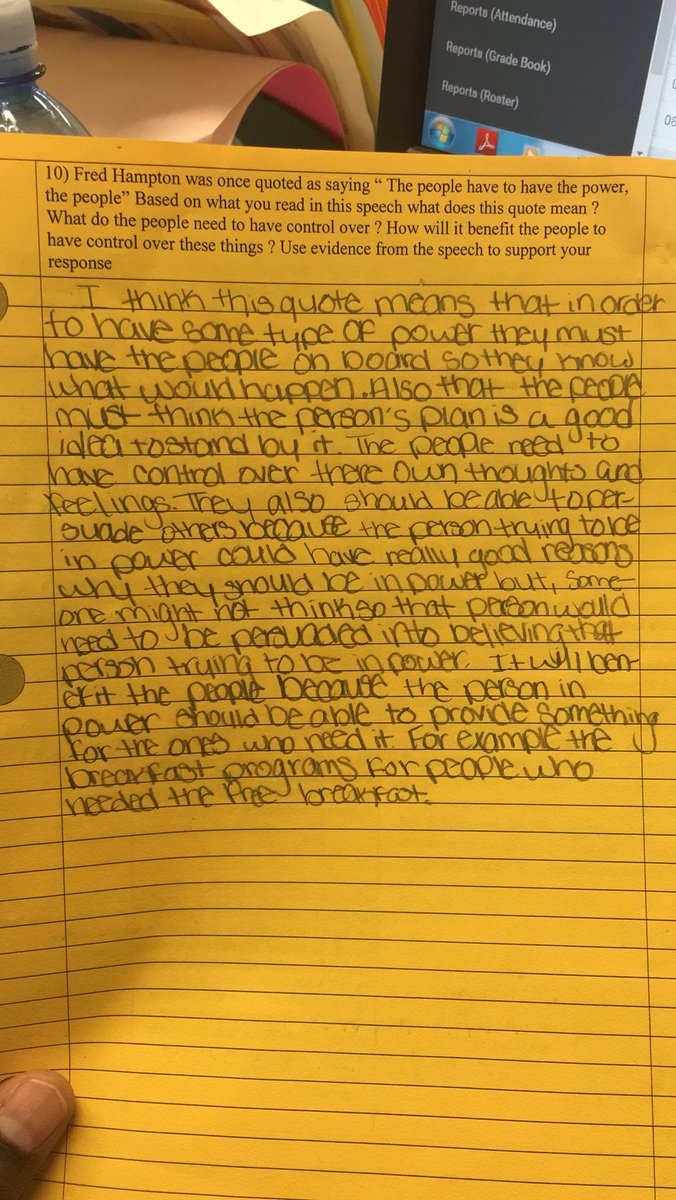 baba_olumiji's tweet photo. Lost file 8th Grade Ss analyze the #primarysource speech Power Anywhere’s There’s People by #FredHampton of the #BlackPanther Party by #closereading #textdependentquestions and writing about the importance of people having ownership over the communities @ZinnEdProject 👏🏿👏🏿 https://t.co/OTUcO2QX0u