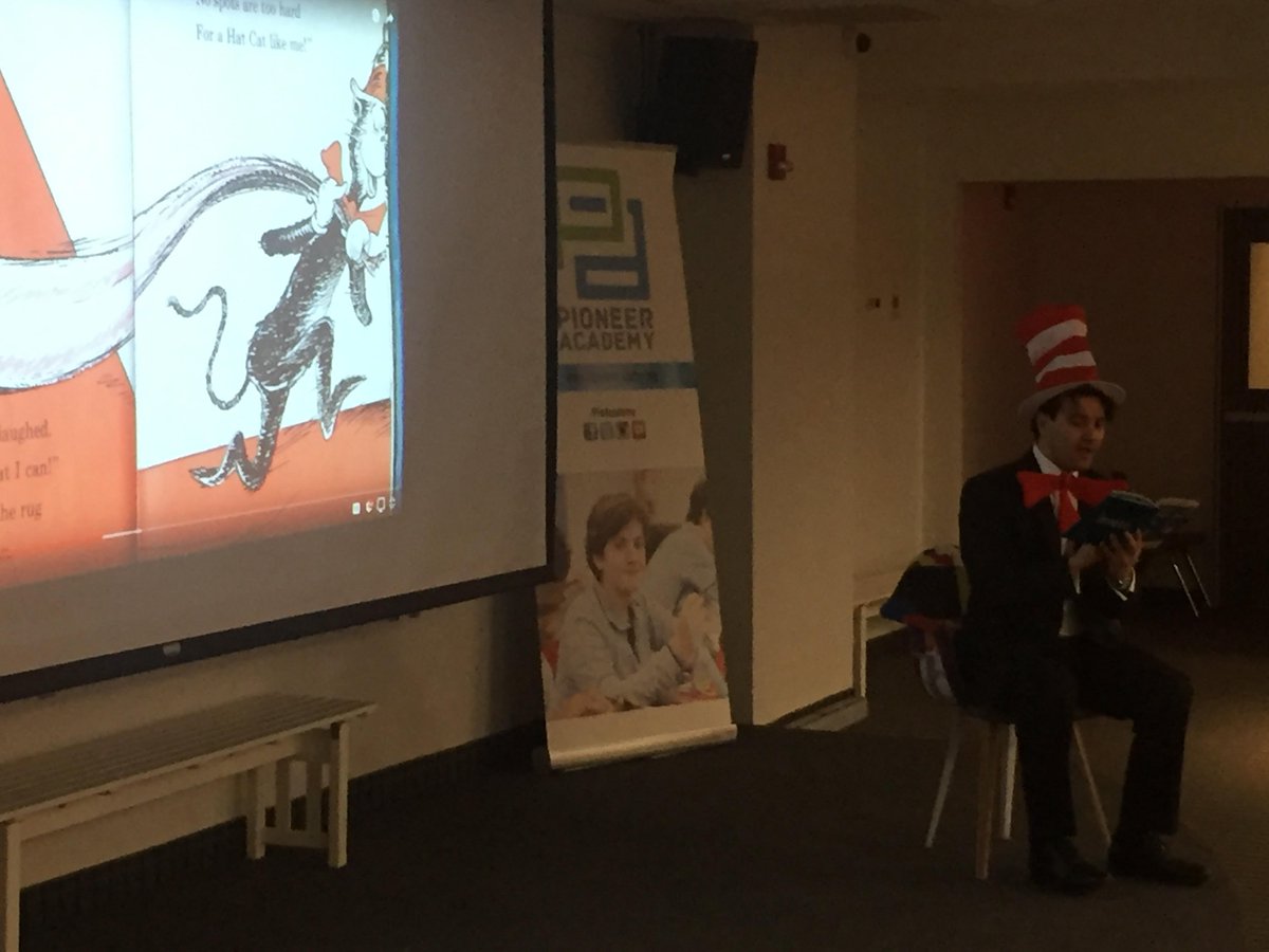 PioAcademy's tweet photo. #ReadAcrossAmerica  is a nationwide reading celebration. At @PioAcademy the teachers lead by example and inspire love of learning daily.They develop a solid foundation that has direct correlation to a lifetime of achievement.The iconic Dr. Seuss was represented by the VP. https://t.co/Fxb18baSkx