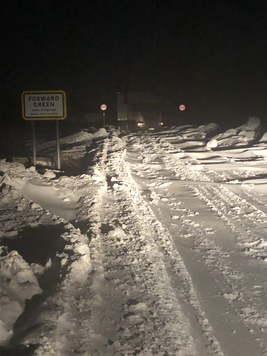 NSRAPT's tweet photo. #A1120 completely blocked at #ForwardGreen due to a lorry stranded in the drifting snow.
Recovery is expected 4-5am but road will require @Suff_highways attention before it can be reopened due to the amount of snow and ice @SuffolkPolice #109 https://t.co/sb6q3JvePf