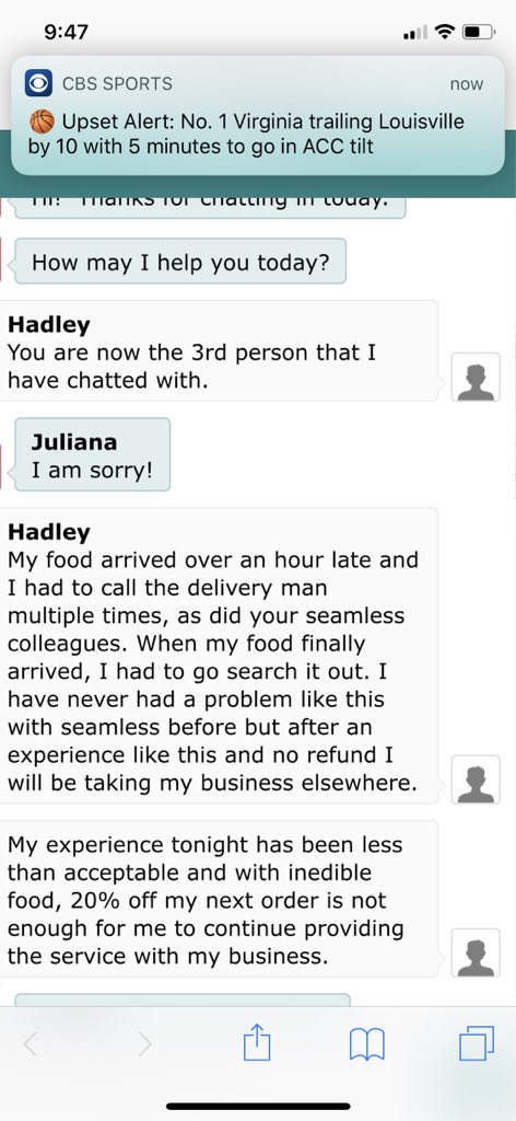 hadley_manfredi's tweet photo. “Ordering from your favorite restaurant is even easier than eating”... -#Seamless 
Far from true. The fact this company doesn’t give their employees the ability to handle valid customer complaints is disappointing &amp; bad business. @Seamless @Seamless_Care @Grubhub @Grubhub_Care https://t.co/kMQYDmZu8G