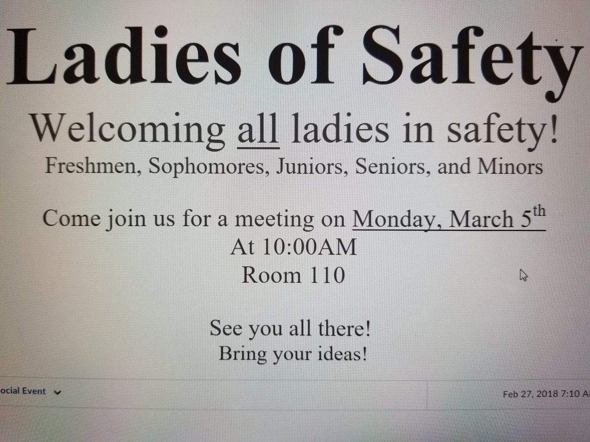 iupLOS's tweet photo. All ladies in the IUP Safety program please come!!! We'd love for you to join! https://t.co/ikR8uoEUHE
