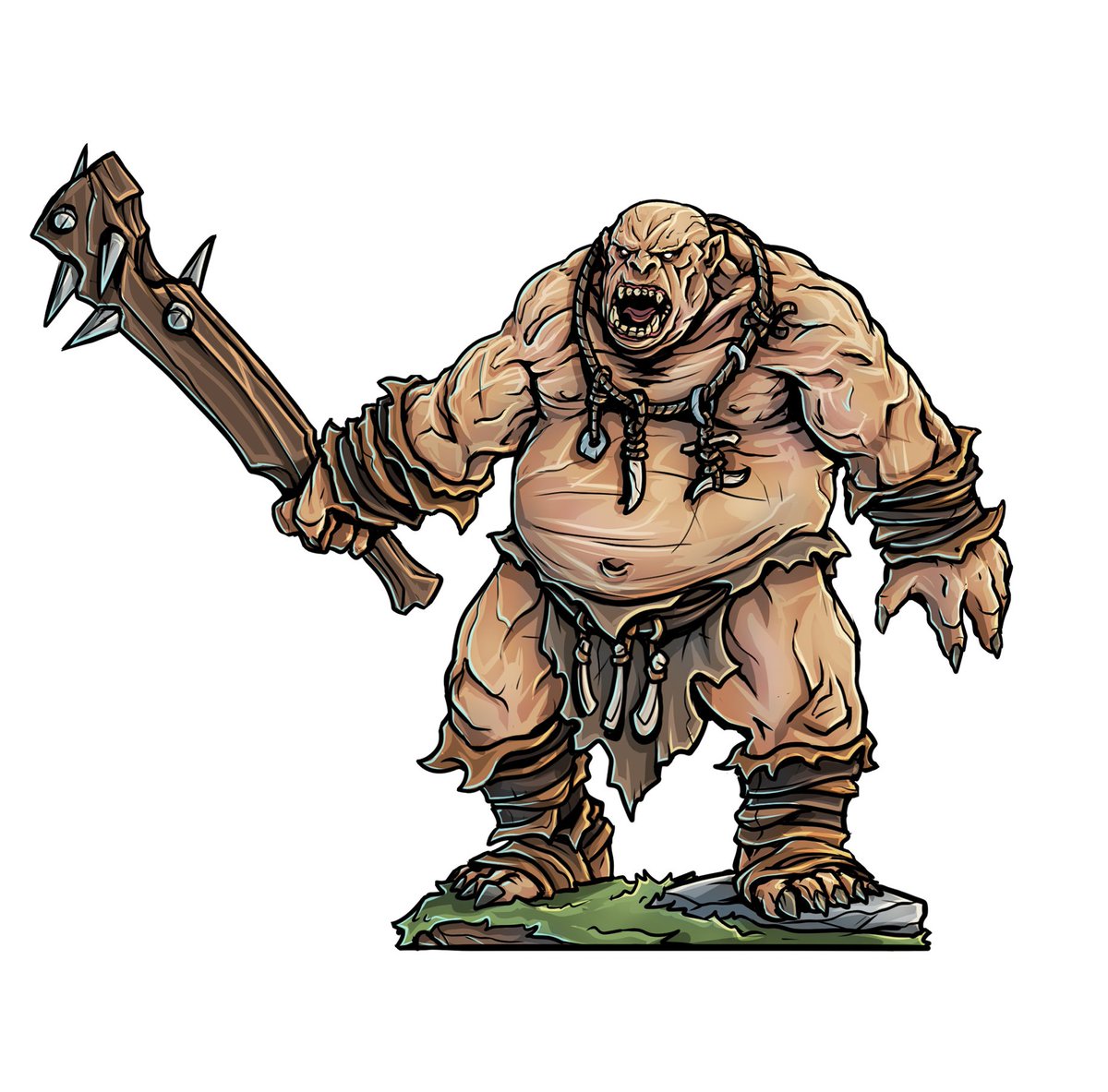 Generic ogre paper miniature design, line art through shading, and color. p...