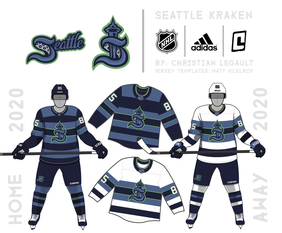 Lestoplegault's tweet photo. New design I did for the new team in Seattle.@NHL @NHLSeattle_ @MayorJenny @BarDown #NHLSeattle @NHLtoSeattle @ChrisDaniels5 @TSN #seattlekraken @icethetics  @sportslogosnet https://t.co/0xyBcqgkWg