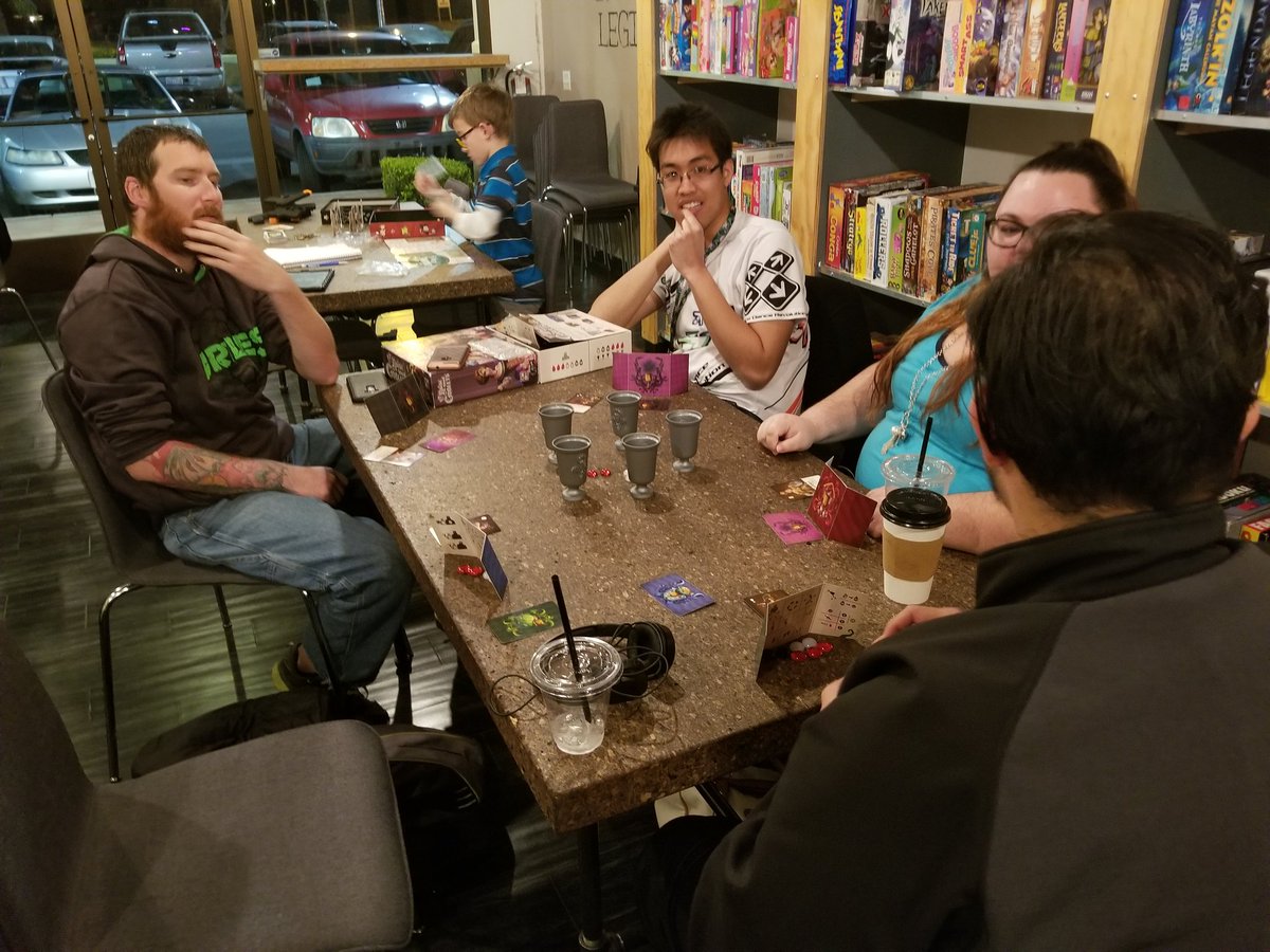 MarioPartyWars's tweet photo. We're trying #RaiseyourGoblets by @coolmini_or_not for the first time. Quite the game actually and very fun. #GoombaGameNights #GroundswellCafeLV #boardgames https://t.co/SNs8eB8Rnc