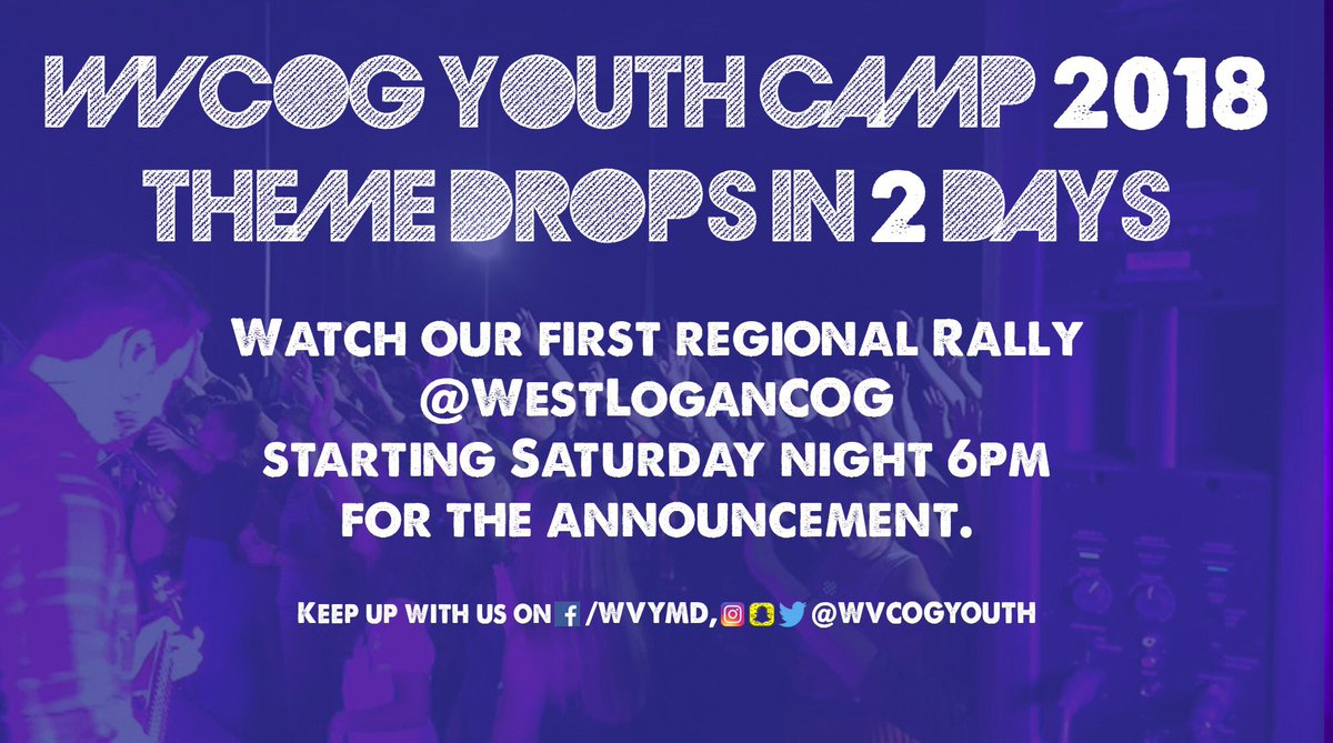WVCOGYOUTH's tweet image. 2 days!!!!!  That’s it!!! #CampKid4Ever retweet if you’re excited!!!! Get connected