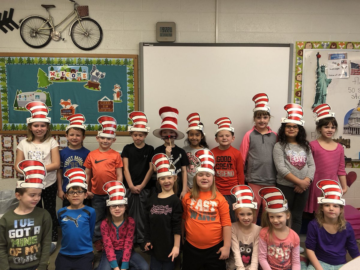BeckyBshelley's tweet photo. Cat In the Hat fun today @AERedbirds enjoying Dr.Seuss Week! #mc1pride https://t.co/VrTOOi1gtI