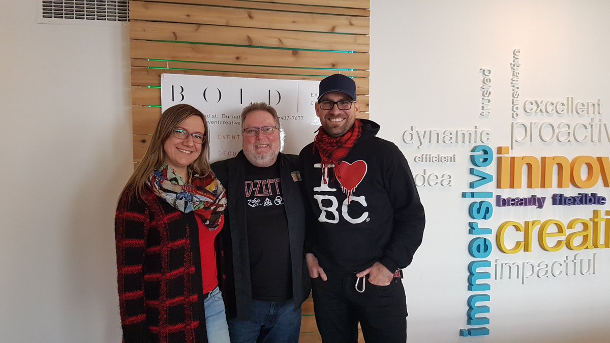 ExhibitsBold's tweet photo. We all looked our best this morning so we seized the opportunity to introduce the team. Paul Chilton, General Manager (centre), Robyn Thompson, Designer / Project Manager, and Tee Haynes, Project Manager (right).  We're always ready to hear (and design and build) your crazy idea https://t.co/Qk4Bn8Pyaa
