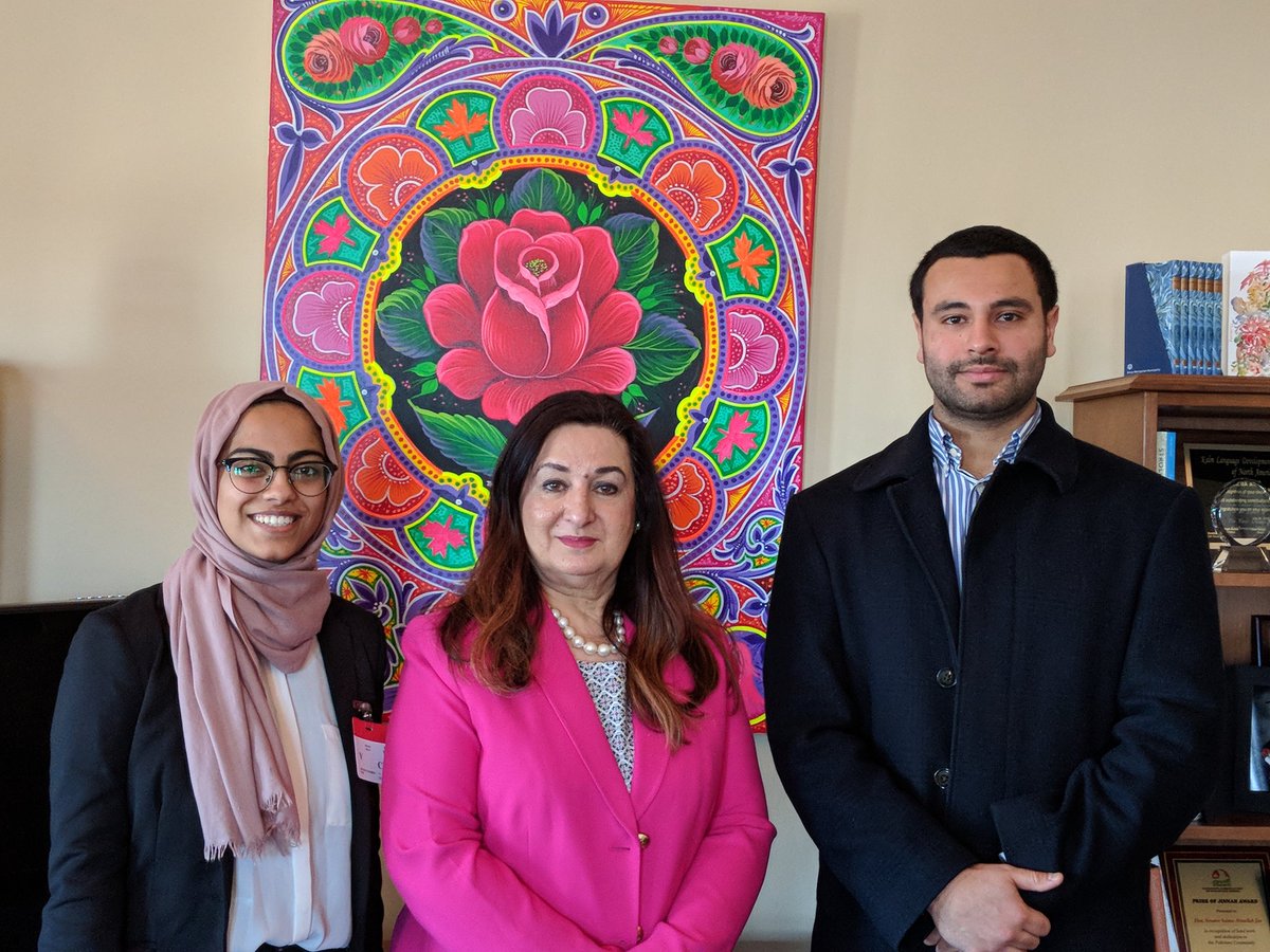 SenatorSalma's tweet photo. Delighted to have had @shamal_haider shadow me today in the #SenCa as part of the @UofT #Womeninhouse Program. I hope you had a great experience! Thank you to Hamza for stopping by as well. #UTWIH2018 https://t.co/O10NVA8F6u