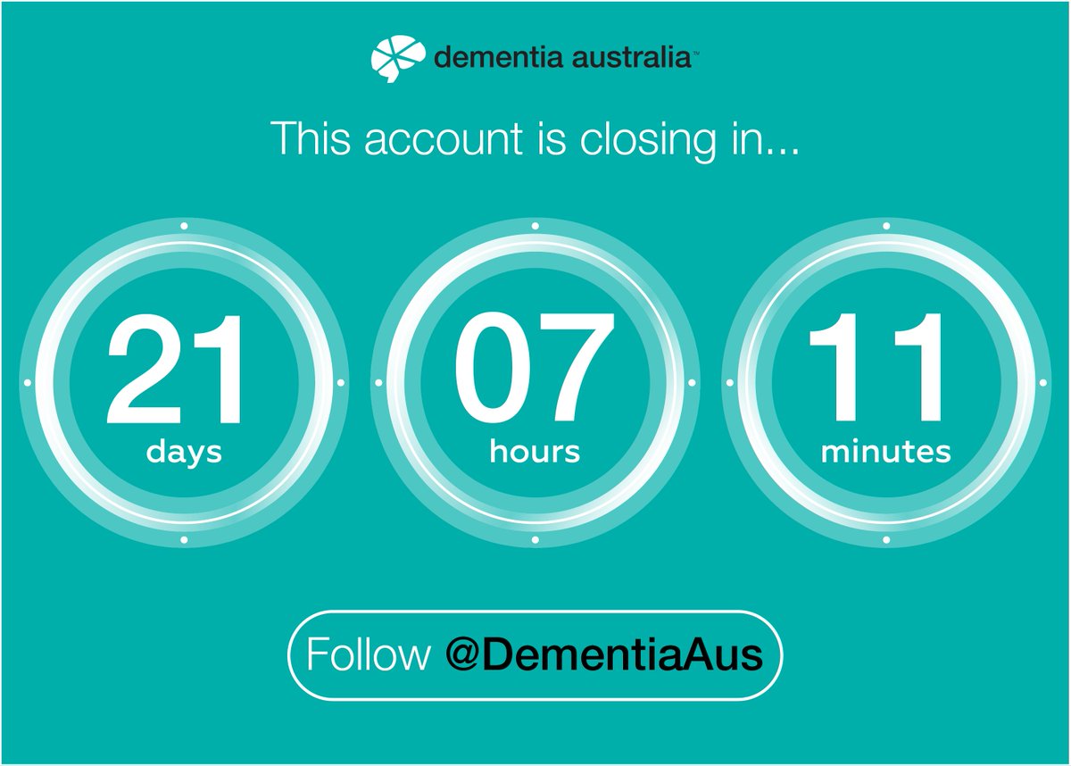 This account is closing in 3 weeks. Follow <a href="/DementiaAus/">Dementia Australia</a> to continue receiving #Dementia updates including research, education, advocacy and service provision. #Alzheimers #Support #DementiaAustralia